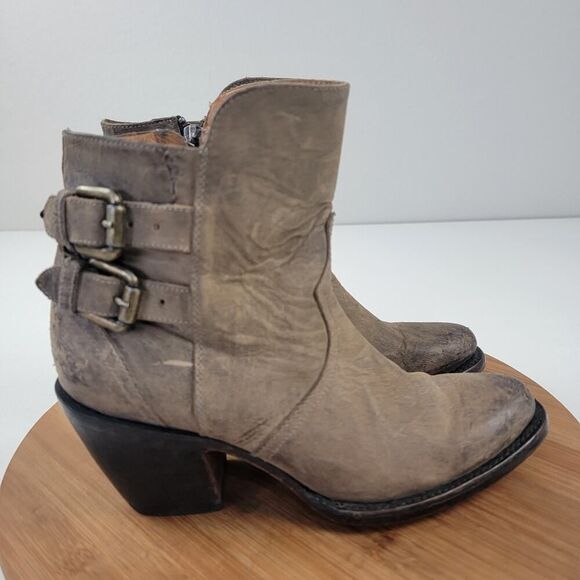 Lucchese Catalina Distessed Brown Leather Booties US 7 B Buckle Western Zip Up - Picture 5 of 14